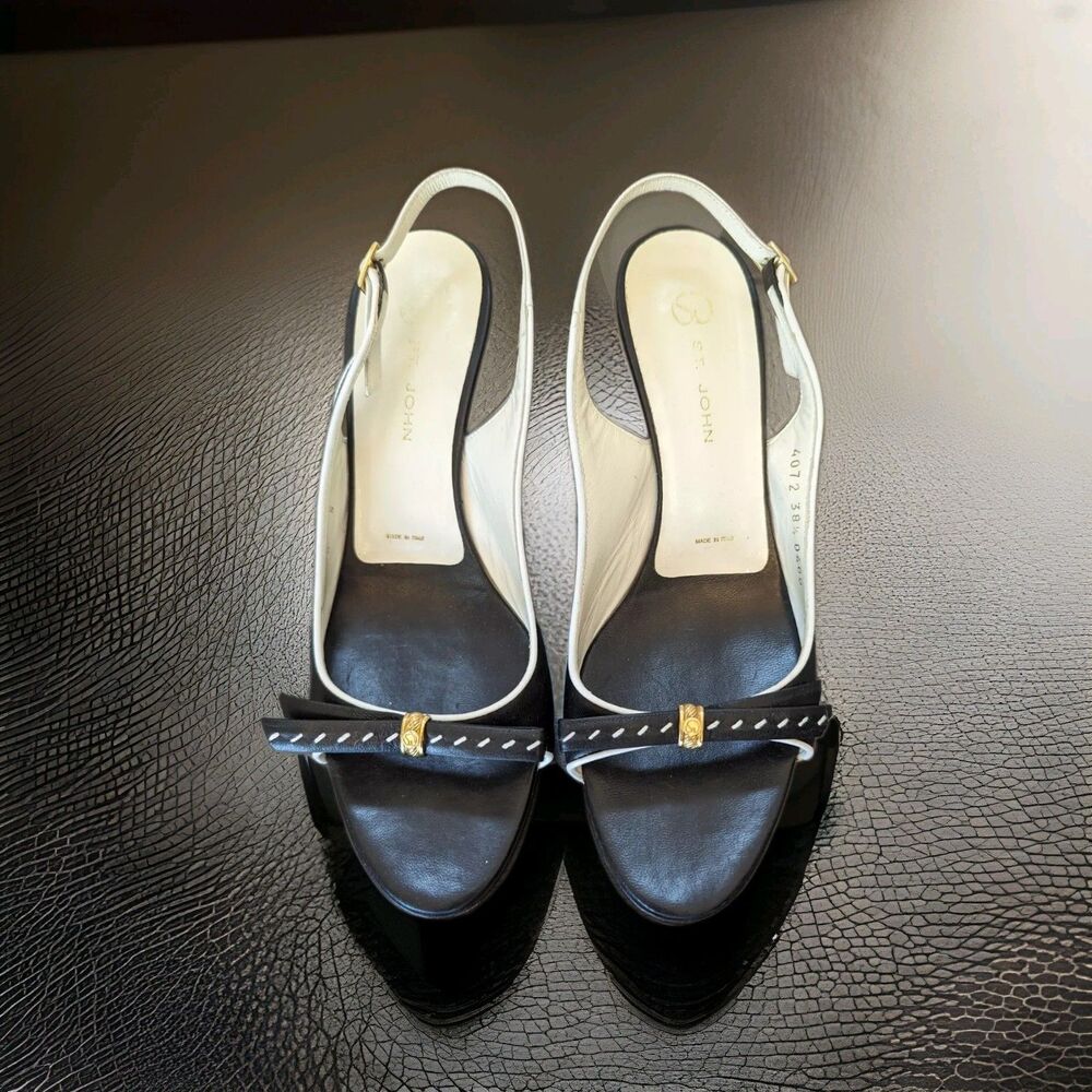 VTG St John Sling Back 3" Heels Sz 7.5 Classic Navy Red White Made In Italy